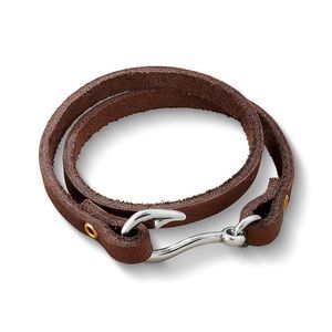 James Avery Sterling Silver Fish Hook Leather Wrap Bracelet / Brand New Size L